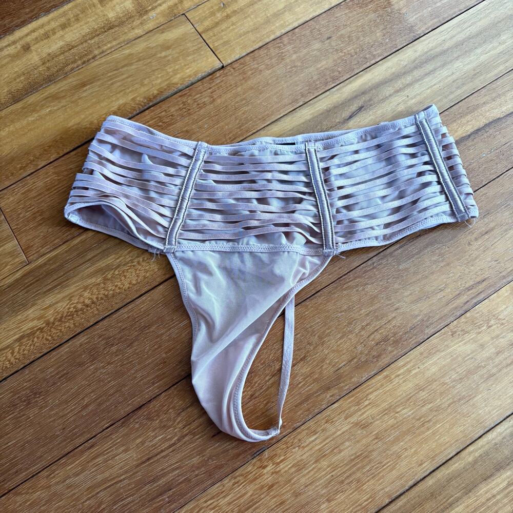 NWOT Victoria's Secret Champagne Ribbon High Waisted Thong Size M